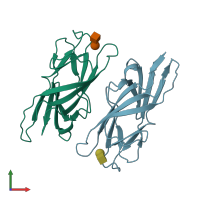 PDB entry 6aox coloured by chain, front view.