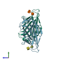 PDB entry 6aox coloured by chain, side view.