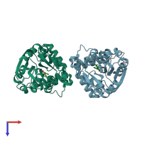 PDB entry 6ap7 coloured by chain, top view.