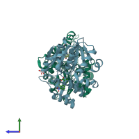 PDB entry 6ap8 coloured by chain, side view.