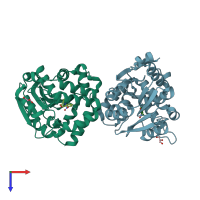 PDB entry 6ap8 coloured by chain, top view.