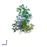 PDB entry 6apl coloured by chain, side view.