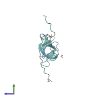 PDB entry 6aqb coloured by chain, side view.