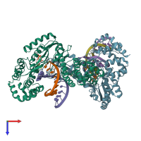 PDB entry 6ar1 coloured by chain, top view.