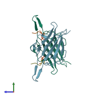 PDB entry 6ar2 coloured by chain, side view.