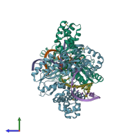 PDB entry 6ar3 coloured by chain, side view.