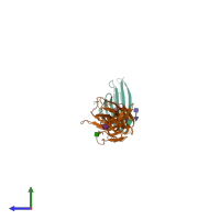PDB entry 6arq coloured by chain, side view.