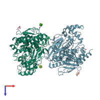 PDB entry 6arx coloured by chain, top view.