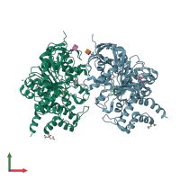 PDB entry 6ary coloured by chain, front view.