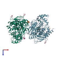 PDB entry 6ary coloured by chain, top view.