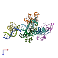 PDB entry 6asb coloured by chain, top view.