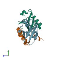 PDB entry 6asr coloured by chain, side view.