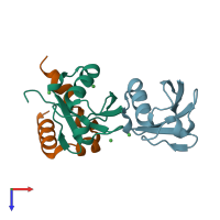 PDB entry 6asr coloured by chain, top view.