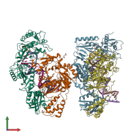 PDB entry 6asw coloured by chain, front view.