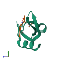 PDB entry 6at0 coloured by chain, side view.