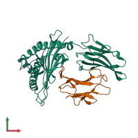 PDB entry 6at5 coloured by chain, front view.