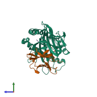 PDB entry 6at5 coloured by chain, side view.