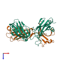 PDB entry 6at6 coloured by chain, top view.