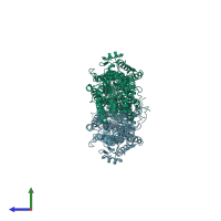 PDB entry 6at7 coloured by chain, side view.