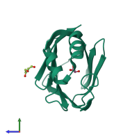 PDB entry 6at8 coloured by chain, side view.