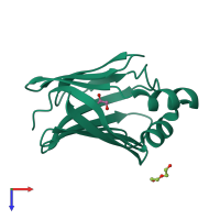 PDB entry 6at8 coloured by chain, top view.