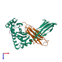 PDB entry 6at9 coloured by chain, top view.