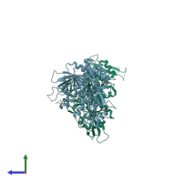 PDB entry 6atd coloured by chain, side view.