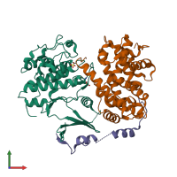 PDB entry 6ath coloured by chain, front view.