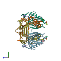 PDB entry 6ati coloured by chain, side view.