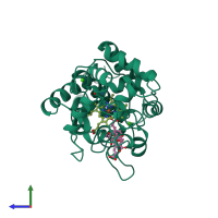 PDB entry 6atj coloured by chain, side view.