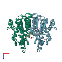 PDB entry 6ato coloured by chain, top view.