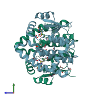 PDB entry 6atr coloured by chain, side view.