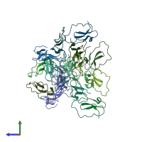 PDB entry 6atu coloured by chain, side view.