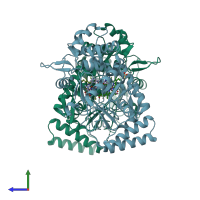 PDB entry 6aut coloured by chain, side view.