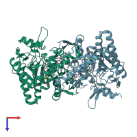 PDB entry 6auu coloured by chain, top view.