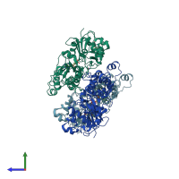 PDB entry 6avb coloured by chain, side view.