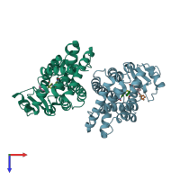 PDB entry 6avi coloured by chain, top view.