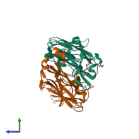 PDB entry 6avn coloured by chain, side view.