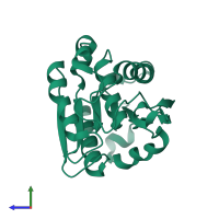 PDB entry 6avv coloured by chain, side view.