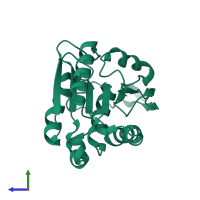 PDB entry 6avx coloured by chain, side view.