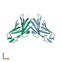 PDB entry 6aw0 coloured by chain, front view.