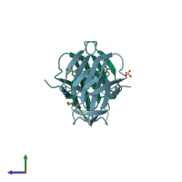 PDB entry 6aw0 coloured by chain, side view.