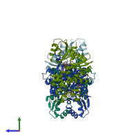 PDB entry 6awi coloured by chain, side view.