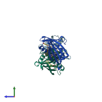 PDB entry 6aws coloured by chain, side view.