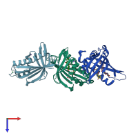 PDB entry 6aws coloured by chain, top view.