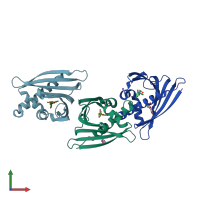 PDB entry 6awv coloured by chain, front view.