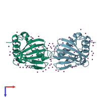 PDB entry 6ax6 coloured by chain, top view.