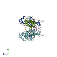 PDB entry 6axj coloured by chain, side view.