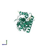 PDB entry 6axv coloured by chain, side view.