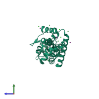 PDB entry 6axy coloured by chain, side view.